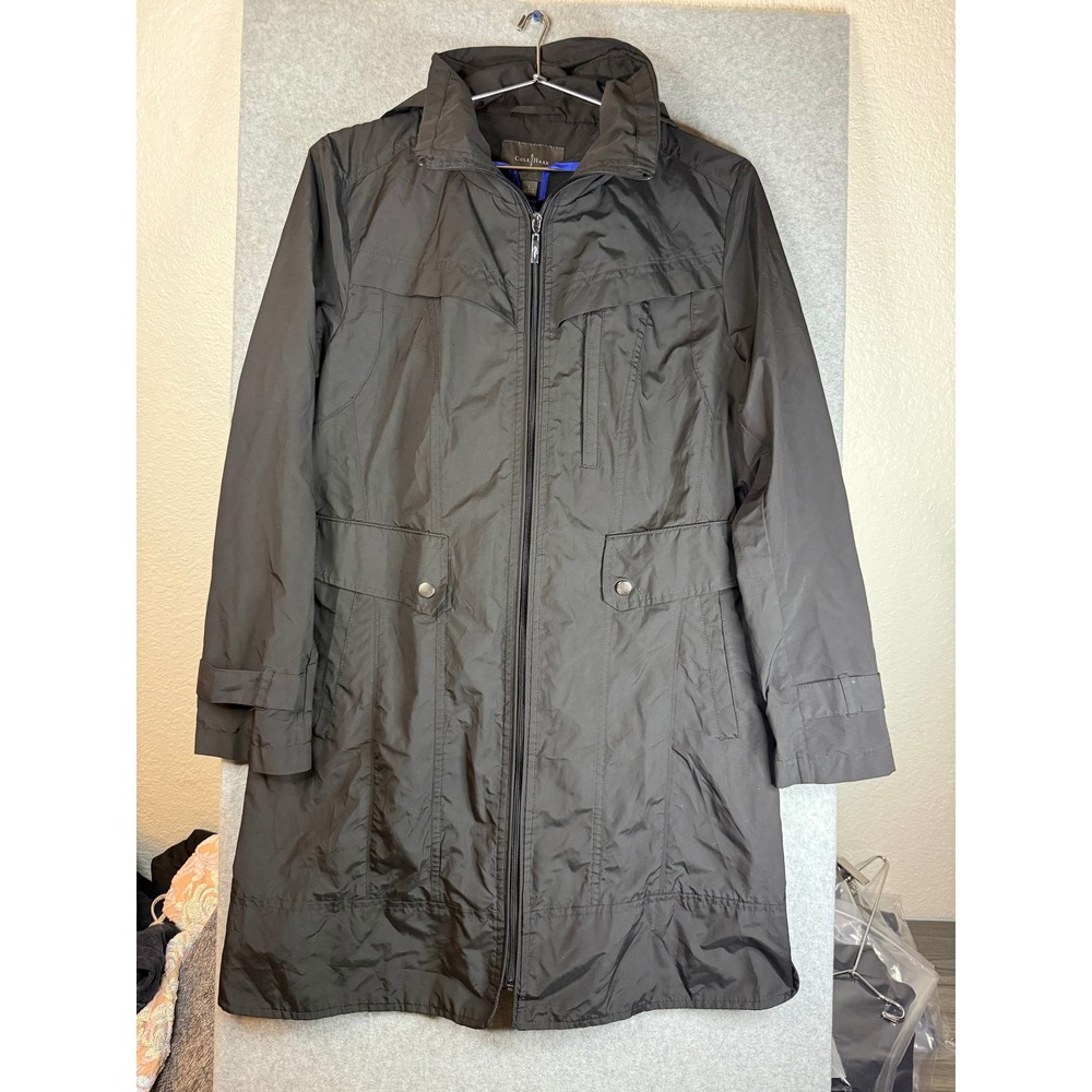 Cole Haan Mens Black Hooded Rain Jacket Trench Coat 35MD4030 Size L